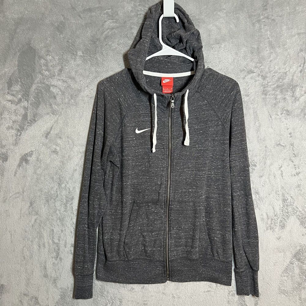 Nike Women's M‎ Sportswear Gym Hoodie Gray Anthracite/White Pullover